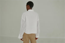 Load image into Gallery viewer, White Striped-Front Semi Sheer Cropped Button Down
